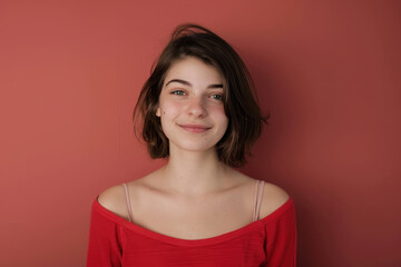 Obraz premium A close up portrait of a young woman with a subtle smile