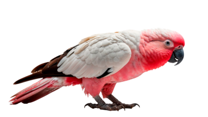 A white and red Galah parrot is standing on a transparent background