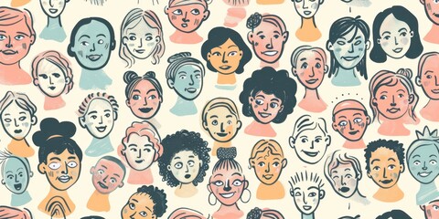 pattern of diverse faces, representing the global community background is a soft pastel color to highlight diversity and unity Generative AI