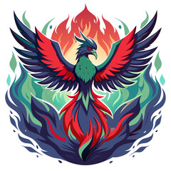 majestic phoenix rising from the ashes, with fiery feathers and an aura of rebirth