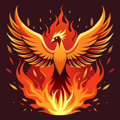 majestic phoenix rising from the ashes, with fiery feathers and an aura of rebirth