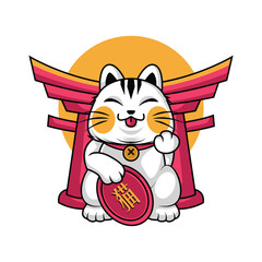 illustration cute cartoon character Japanese cat. translation in English: cat