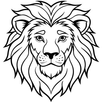 lion cartoon line art outline coloring page nursery room decor illustration, isolated on transparent background