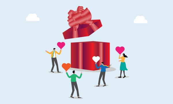 Loyalty program, gift card reward vector illustration. Customer hold shoping or sale to earn promotion prize reward concept.