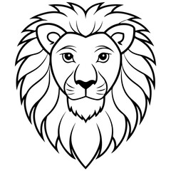 lion cartoon line art outline coloring page nursery room decor illustration, isolated on transparent background