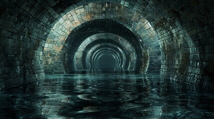 Naklejka premium A dark tunnel with water running through it