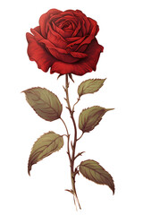 vintage style illustrated red rose, red rose illustration vintage style vintage vibe