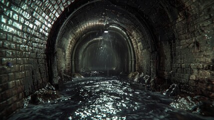 Naklejka premium A dark tunnel with water dripping from the ceiling