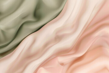 Fototapeta premium Flowing pastel pink and green satin fabric creating a beautiful, elegant abstract background with soft folds and delicate waves, perfect for weddings or fashion