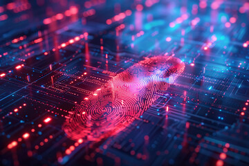 Digital Circuit Board with Glowing Elements in Neon Pink