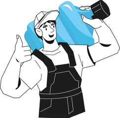 Courier carrying bottled water. Water purification and delivery concept.