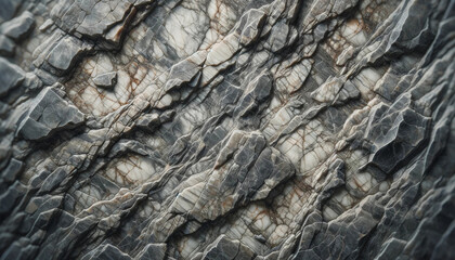 Fototapeta premium The stone texture is rugged and detailed, showing various shades of gray and brown with intricate patterns formed by the natural cracks.