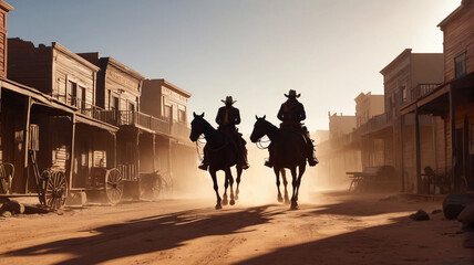 Under the blazing sun, a lone cowboy rides through the dusty town, capturing the untamed spirit of the Wild West, Generative AI