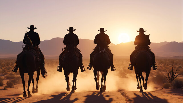 As the sun sets over the vast desert, a posse of lawmen tracks down outlaws, embodying justice in the Wild West, Generative AI