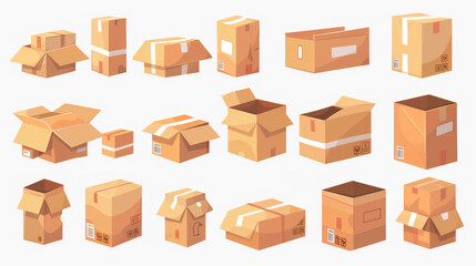 Collection of packages for transporting. Shipping and transportation concept