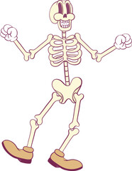 Retro groovy skeleton cartoon character