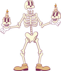 Retro groovy skeleton cartoon character