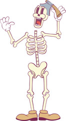 Retro groovy skeleton cartoon character