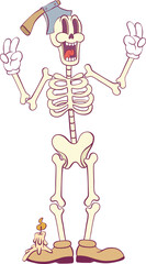Retro groovy skeleton cartoon character