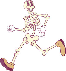 Retro groovy skeleton cartoon character