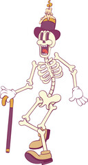 Retro groovy skeleton cartoon character