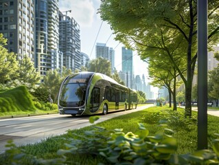 Obraz premium Electric buses and green subways transform transit hub into an eco-friendly transportation destination.