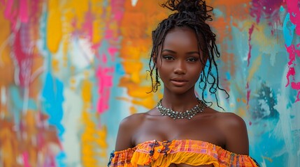 Artistic Fashion Shoot: Capture a woman in avant-garde fashion, revealing her midriff, with an artistic studio background.