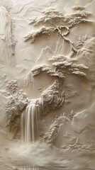 Obraz premium Beautiful landscapes 3d relief wallpaper. Mural wallpaper. Wall art. AI generated illustration