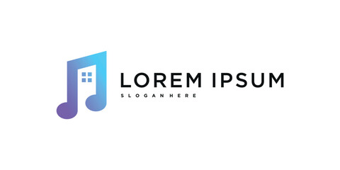 Creative concept music house logo design. Premium Vector