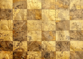 Naklejka premium Beige and golden Checkered Pattern in grunge, vintage style