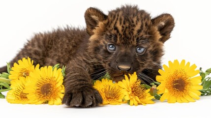 sunflowers included, against a pure white backdrop