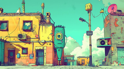 A comic strip vignette capturing a whimsical scenario with quirky characters and playful humor, rendered in vivid colors and sharp lines, captured in HD