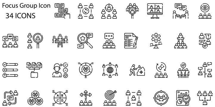 Set of focus group icons. Line art style icons bundle. vector illustration
