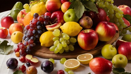 Fruits and vegetables on the tables