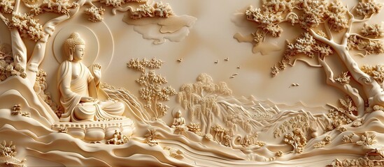 3d Hindu ancient religious buddha Wallpaper Background golden art for digital printing wallpaper, mural, custom design wallpaper. AI generated illustration