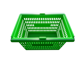 Empty green shopping basket top angle view