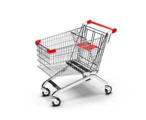 Empty shopping cart with red handles angled view © Photocreo Bednarek