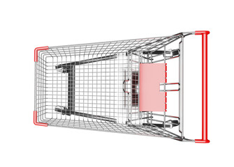 Top view of shopping cart with red handles