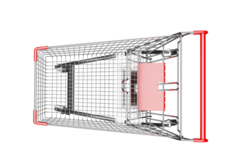 Top view of shopping cart with red handles