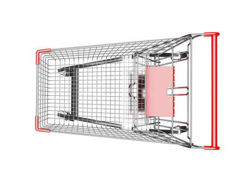 Top view of shopping cart with red handles
