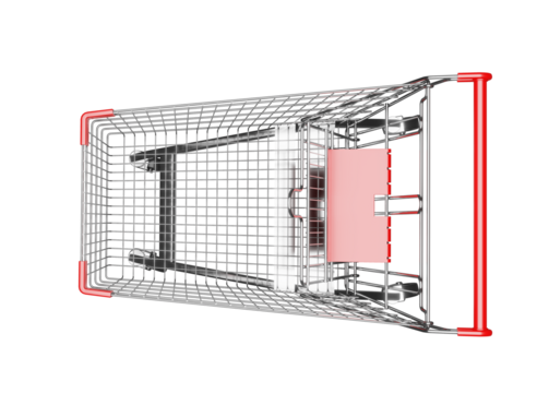 Top view of shopping cart with red handles