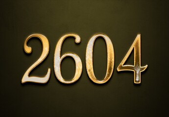 Old gold effect of 2604 number with 3D glossy style Mockup.
