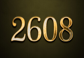 Old gold effect of 2608 number with 3D glossy style Mockup.