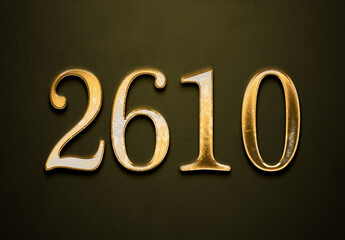 Old gold effect of 2610 number with 3D glossy style Mockup.