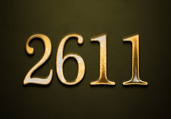 Old gold effect of 2611 number with 3D glossy style Mockup.