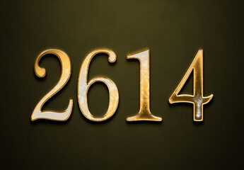 Old gold effect of 2614 number with 3D glossy style Mockup.