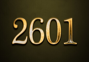 Old gold effect of 2601 number with 3D glossy style Mockup.