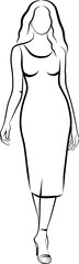 Sketch of Walking Woman In Dress. Vector illustration