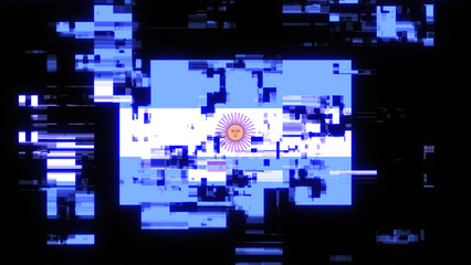 3D rendering flag Argentina with screen effects of technological glitches