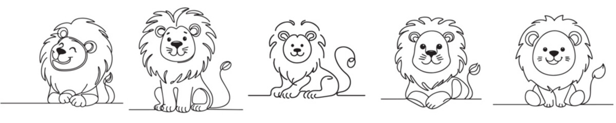 vector set of lions with a simple continuous line style